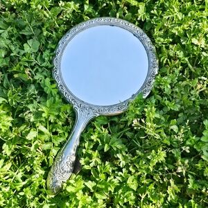 Antique Silver Round Hand Mirror